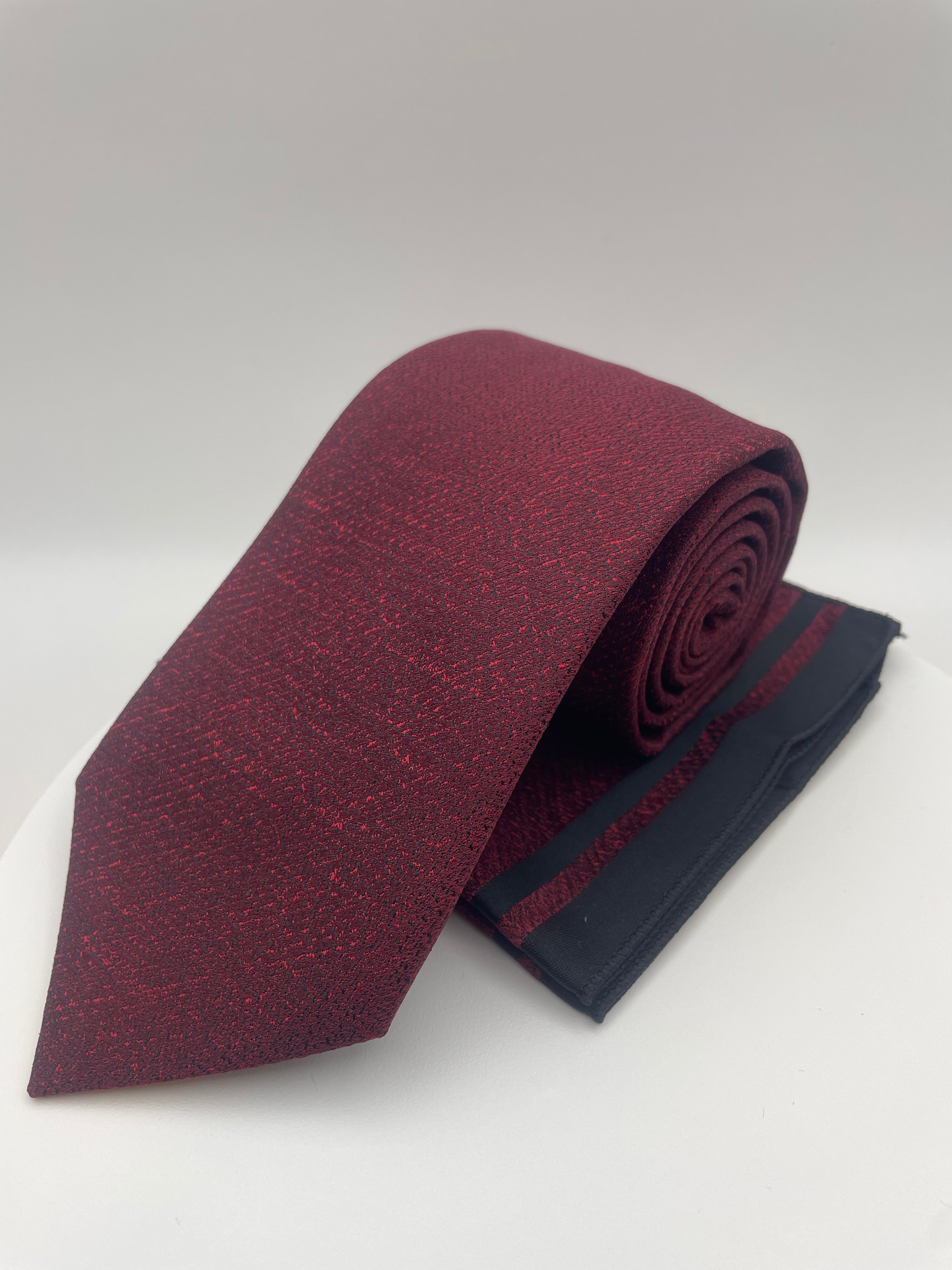 Bordeaux Rood Motief - Stropdas en Pochet - Model SP1010