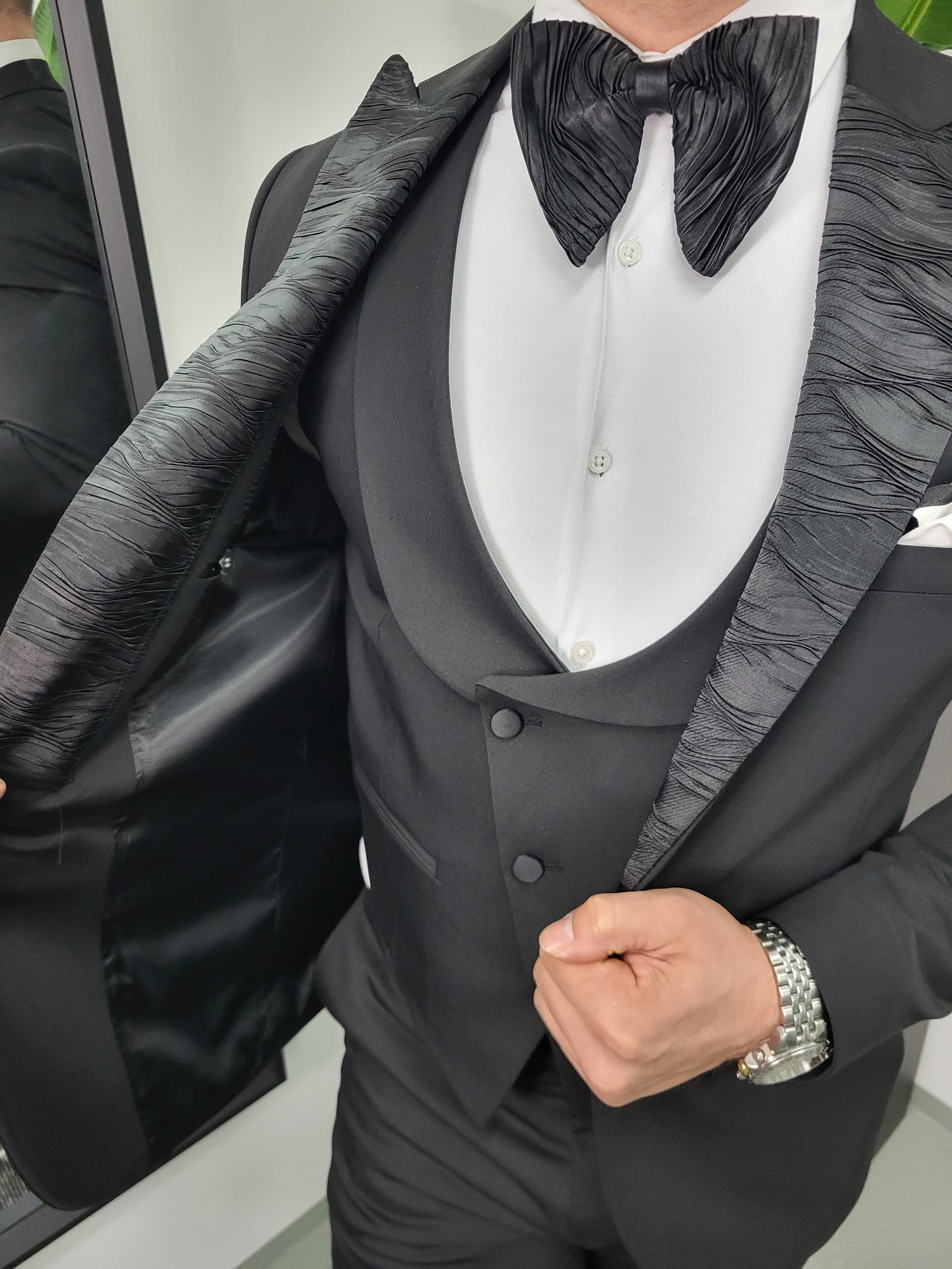 Miami Smoking Heren 3-delig Trouw Pak Tuxedo Zwart E.D. (Incl. Stropdasset)